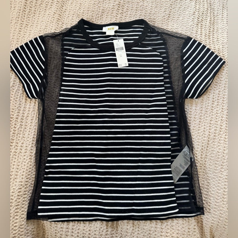 Maeve Black and White Striped Top